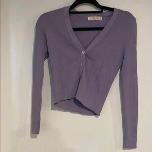 Molly Green Sz M Purple V-Neck Ribbed Cardigan